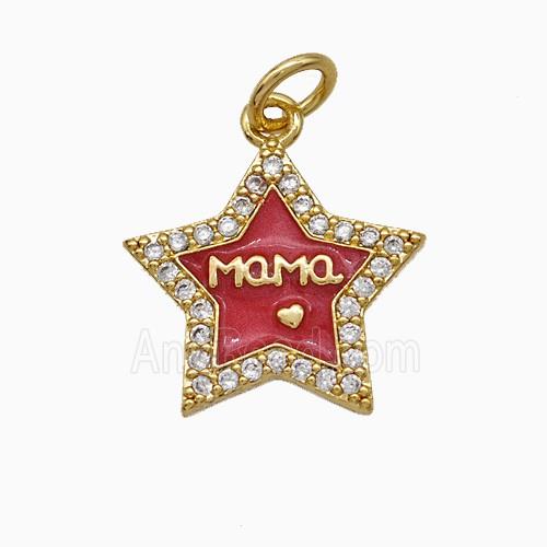 Copper Star Pendant Pave Zirconia Red Enamel Mama Gold Plated