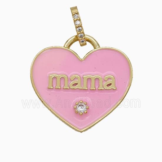 Copper Heart Pendant Pink Enamel Mama Gold Plated
