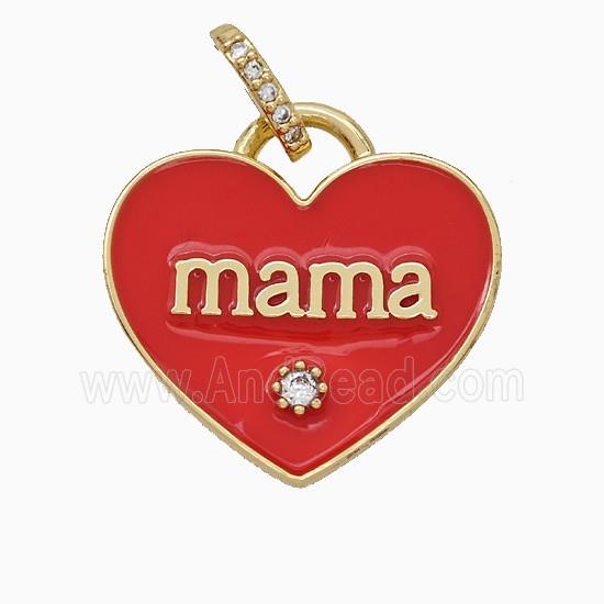 Copper Heart Pendant Red Enamel Mama Gold Plated