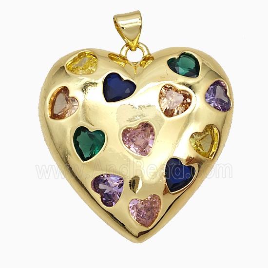 Copper Heart Pendant Pave Multicolor Zirconia Gold Plated