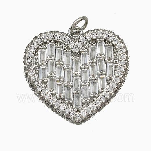 Copper Heart Pendant Pave Zirconia Platinum Plated