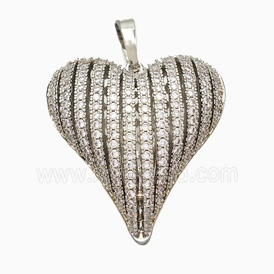 Copper Heart Pendant Pave Zirconia Hollow Platinum Plated
