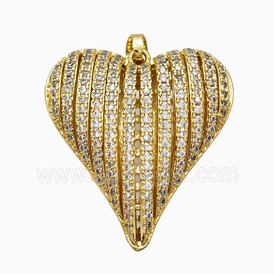 Copper Heart Pendant Pave Zirconia Hollow Gold Plated