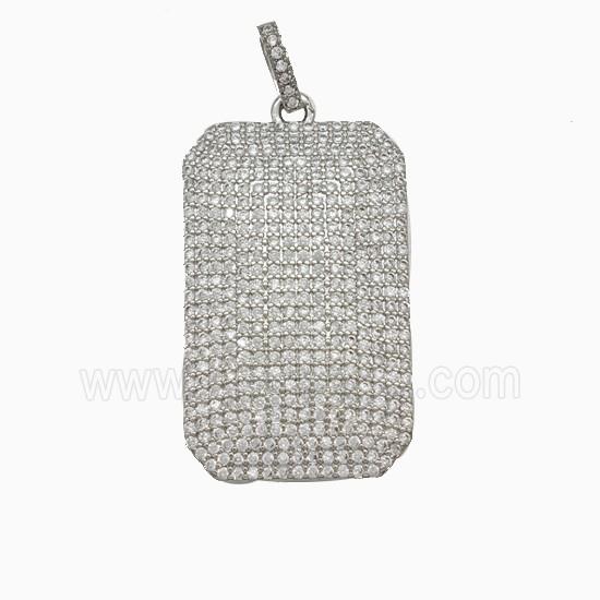 Copper Rectangle Pendant Micropave Zirconia Platinum Plated