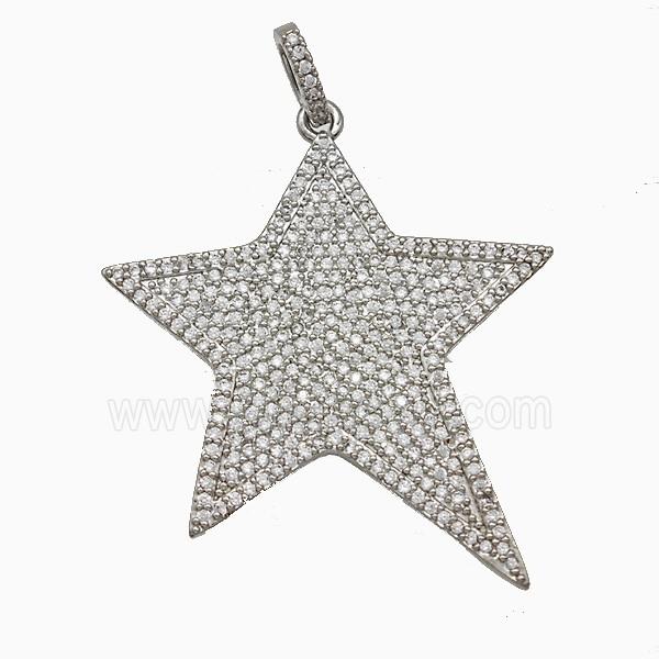 Copper Star Pendant Micropave Zirconia Platinum Plated