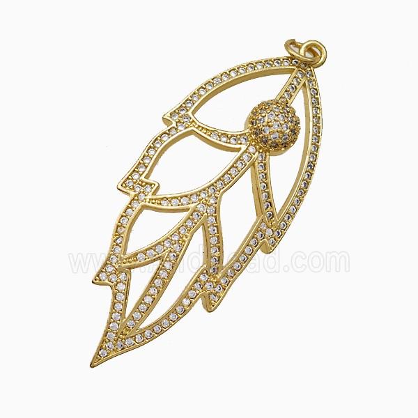 Copper Leaf Pendant Micropave Zirconia Gold Plated