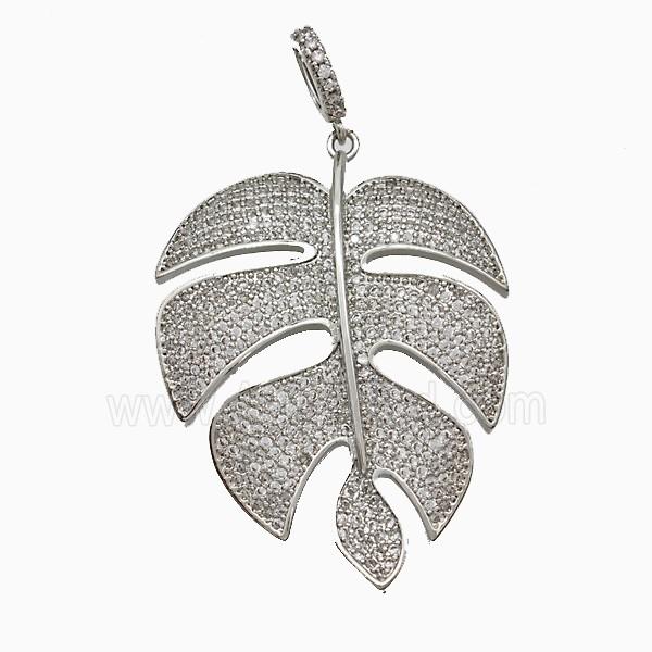 Copper Leaf Pendant Micropave Zirconia Platinum Plated