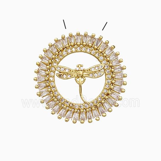 Copper Dragonfly Pendant Pave Zirconia Circle Gold Plated
