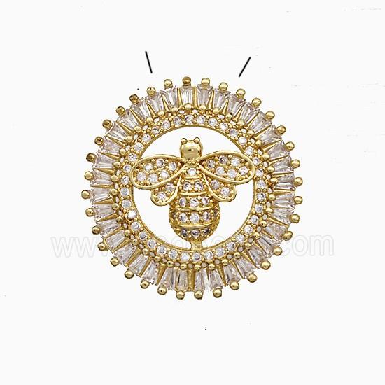 Copper Honeybee Pendant Pave Zirconia Circle Gold Plated