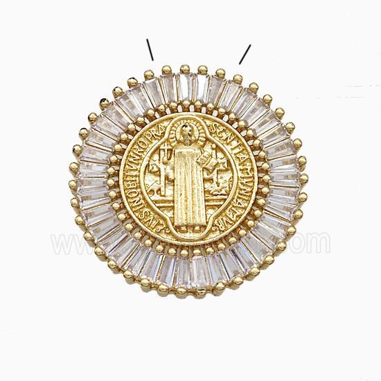 Copper Saint Jude Pendant Pave Zirconia Circle Gold Plated