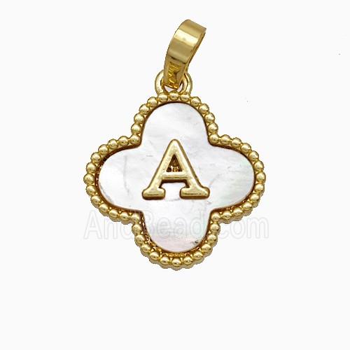 Copper Clover Pendant Pave Shell Letter-A 18K Gold Plated
