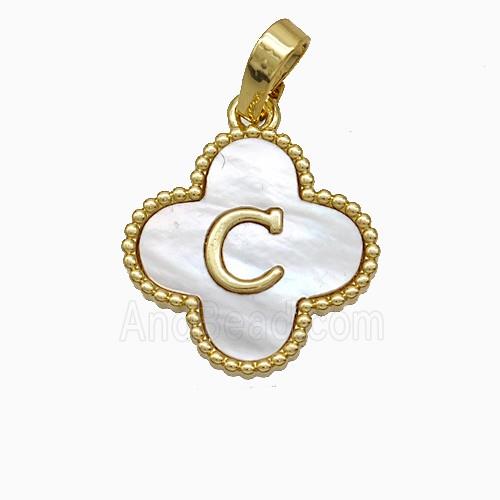 Copper Clover Pendant Pave Shell Letter-C 18K Gold Plated