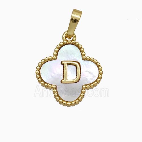 Copper Clover Pendant Pave Shell Letter-D 18K Gold Plated