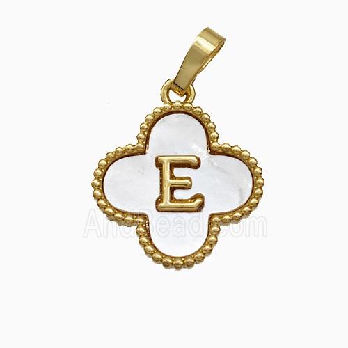 Copper Clover Pendant Pave Shell Letter-E 18K Gold Plated