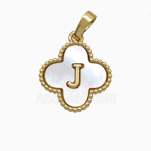 Copper Clover Pendant Pave Shell Letter-J 18K Gold Plated