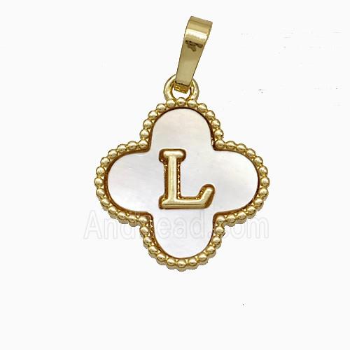 Copper Clover Pendant Pave Shell Letter-L 18K Gold Plated