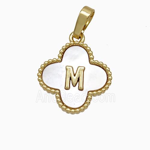 Copper Clover Pendant Pave Shell Letter-M 18K Gold Plated