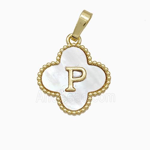 Copper Clover Pendant Pave Shell Letter-P 18K Gold Plated