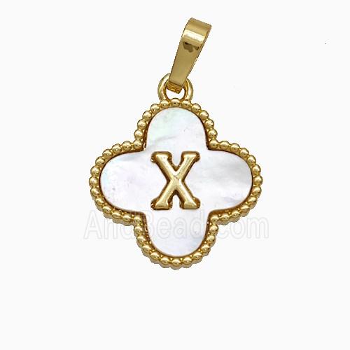 Copper Clover Pendant Pave Shell Letter-X 18K Gold Plated