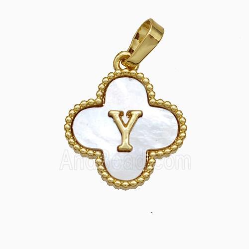 Copper Clover Pendant Pave Shell Letter-Y 18K Gold Plated
