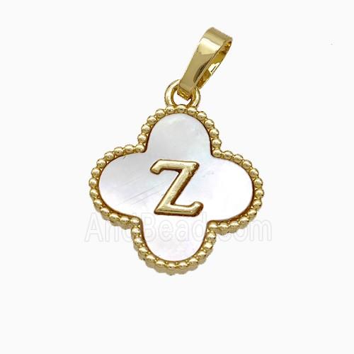 Copper Clover Pendant Pave Shell Letter-Z 18K Gold Plated