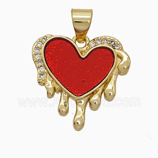 Copper Heart Pendant Pave Zirconia Red Painted 18K Gold Plated