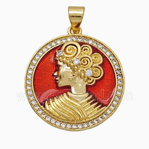 Copper Empress Pendant Pave Zirconia Red Painted 18K Gold Plated