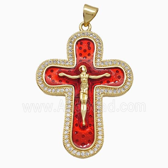 Copper Ankh Cross Pendant Pave Zirconia Red Painted 18K Gold Plated