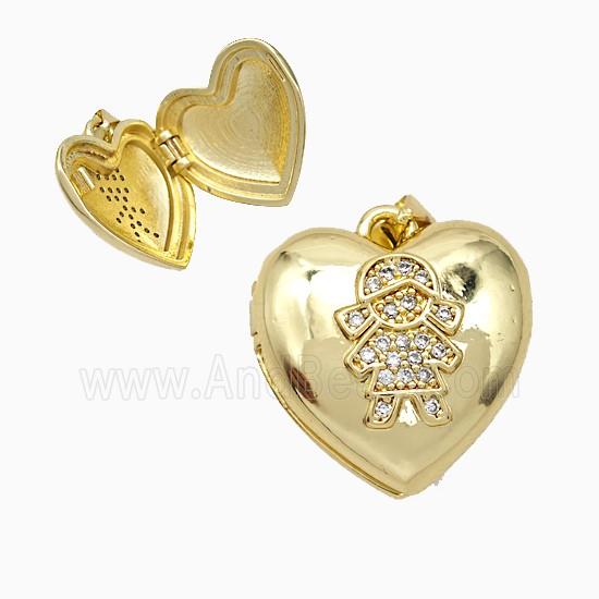 Copper Girls Heart Locket Pendant Pave Zirconia 18K Gold Plated