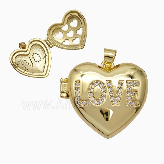 Copper Heart Locket Pendant Pave Zirconia LOVE 18K Gold Plated