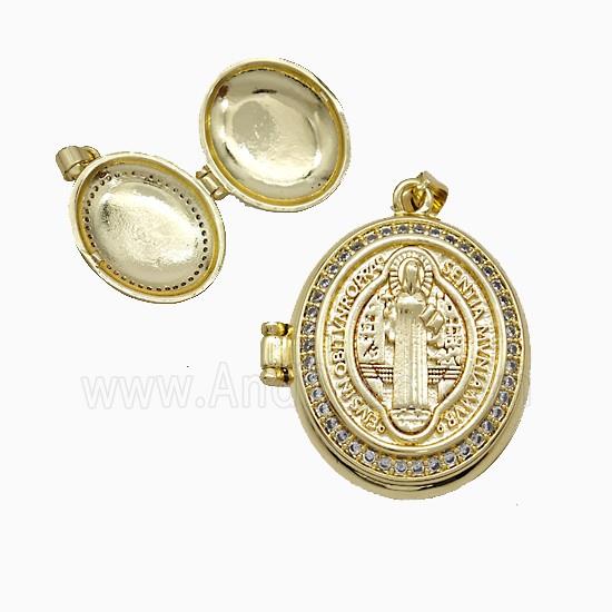 Copper Saint Jude Locket Pendant Pave Zirconia 18K Gold Plated