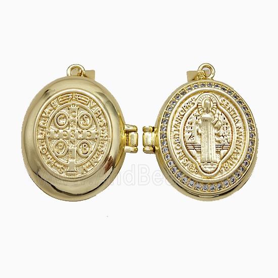 Copper Saint Jude Locket Pendant Pave Zirconia 18K Gold Plated