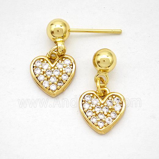 Copper Heart Stud Earrings Pave Zirconia Gold Plated