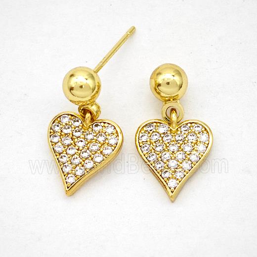 Copper Heart Stud Earrings Pave Zirconia Gold Plated