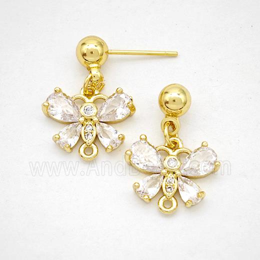 Copper Butterfly Stud Earrings Pave Zirconia Gold Plated