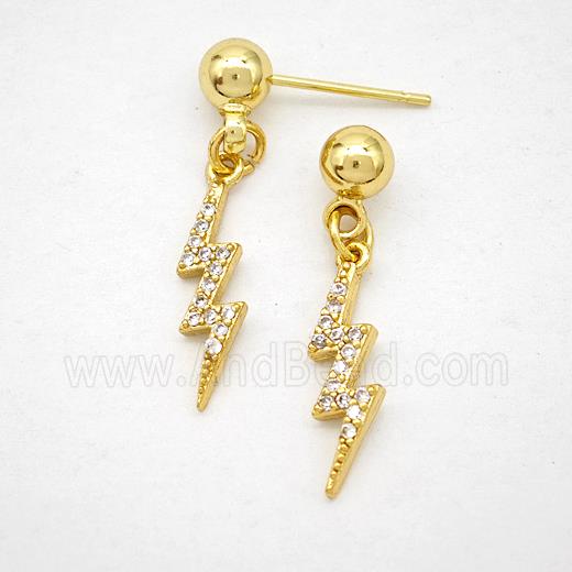 Copper Lightning Stud Earrings Pave Zirconia Gold Plated