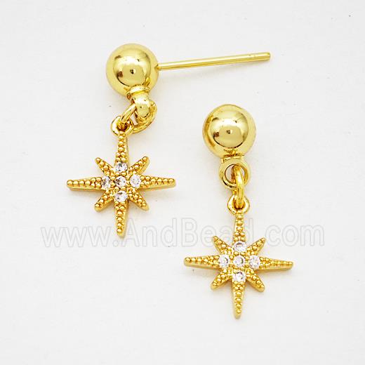 Copper Northstar Stud Earrings Pave Zirconia Gold Plated