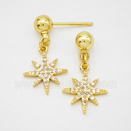 Copper Northstar Stud Earrings Pave Zirconia Gold Plated
