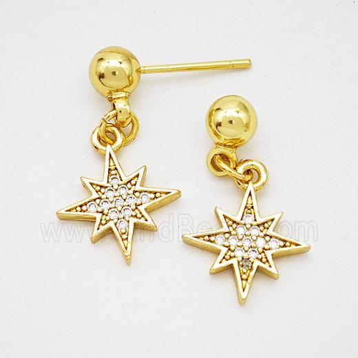 Copper Northstar Stud Earrings Pave Zirconia Gold Plated