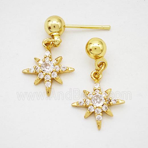 Copper Northstar Stud Earrings Pave Zirconia Gold Plated