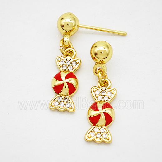 Copper Candy Stud Earrings Red Enamel Gold Plated