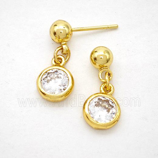 Copper Stud Earrings Pave Zirconia Gold Plated