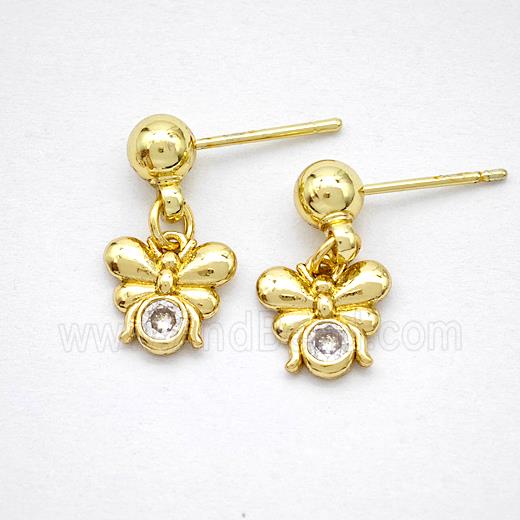 Copper Butterfly Stud Earrings Pave Zirconia Gold Plated