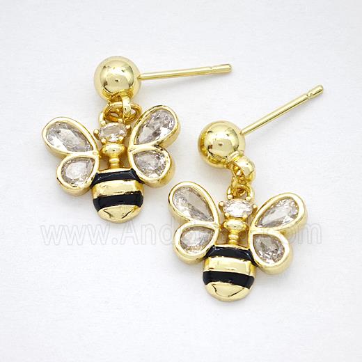Copper Honeybee Stud Earrings Pave Zirconia Gold Plated