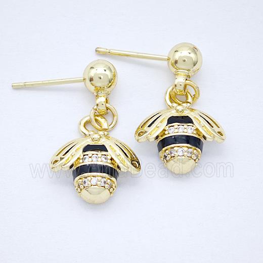 Copper Honeybee Stud Earrings Pave Zirconia Gold Plated