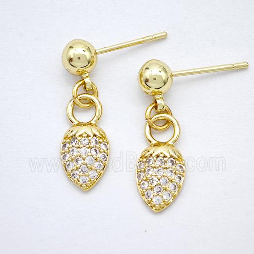Copper Pineapple Stud Earrings Pave Zirconia Gold Plated