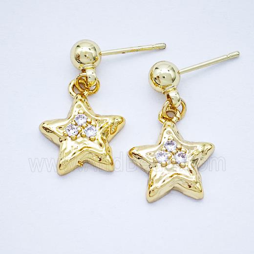 Copper Star Stud Earrings Pave Zirconia Gold Plated