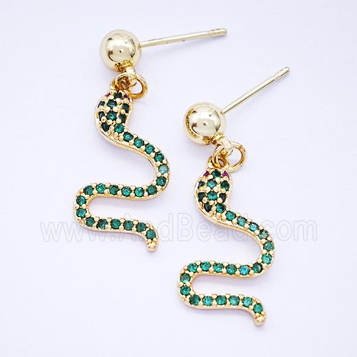 Copper Snake Stud Earrings Pave Zirconia Gold Plated