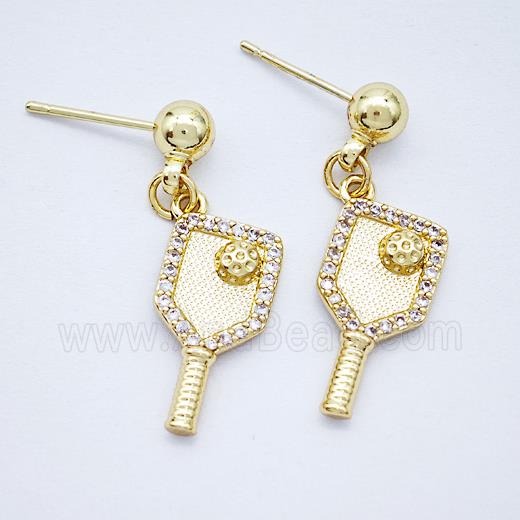 Copper Key Stud Earrings Pave Zirconia Gold Plated