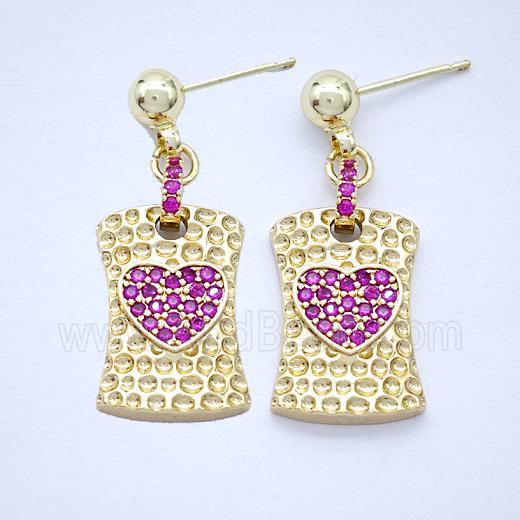 Copper Heart Stud Earrings Pave Zirconia Gold Plated